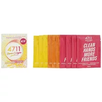 "Pack of 4711 Remix Cologne Tissues with colorful sachets in yellow, orange, and pink, featuring bold text design"