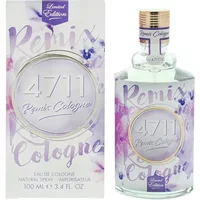 Lavender-themed 4711 Remix Cologne bottle with floral accents and matching box, 100ml size.