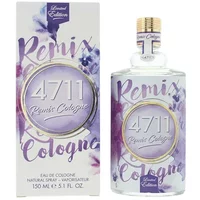 4711 Remix Lavender Edition Eau De Cologne 150ml, clear bottle with purple floral design and matching box.