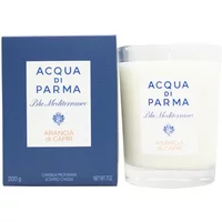 Acqua Di Parma Blu Mediterraneo Arancia Di Capri Candle, 200g, in a clear glass with blue box packaging.