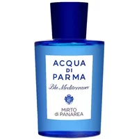 Blue cylindrical bottle of Acqua Di Parma Blu Mediterraneo Mirto Di Panarea Eau De Toilette with white label.