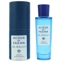 Acqua Di Parma Blu Mediterraneo Mirto Di Panarea Eau De Toilette 30ml in blue bottle with matching cylindrical box.