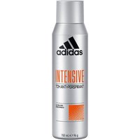 Silver Adidas Cool & Dry Intensive 72H Deospray, 150 ml, with black logo and orange text accents.