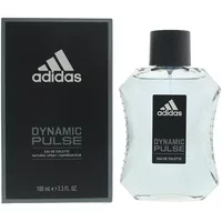 Adidas Dynamic Pulse Eau De Toilette 100ml, clear bottle with black cap, black box with white logo and text.