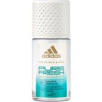 White Adidas Pure Fresh Deo Roll-On 50 ml with textured cap and blue-green gradient label.