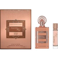 Adyan Peachy Haze perfume set with ornate rose gold bottle and matching travel decant, boxed in elegant packaging.
