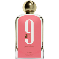 Afnan Perfumes Pour Femme 9AM Eau de Parfum, 100ml, clear bottle with pink label and gold cap.