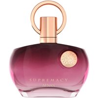 Purple Afnan Supremacy perfume bottle, 100 ml, with gold cap and circular emblem, elegant and luxurious design.