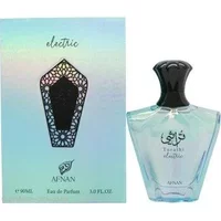 Afnan Turathi Electric Eau De Parfum 90ml with a black ornate cap and iridescent box featuring intricate patterns.
