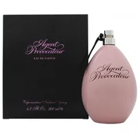 Pink teardrop-shaped Agent Provocateur Eau De Parfum bottle with black cap, next to black box with pink script.