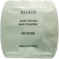 AHAVA pRetinol Sheet Mask 17g in a sleek, light gray package with bold black text highlighting "Safe Retinol."