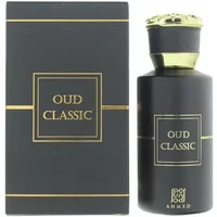 Black and gold Ahmed Al Maghribi Oud Classic Eau De Parfum 50ml bottle with matching box.