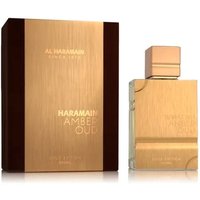 Amber Oud Black Edition EDP 60 ml by Al Haramain, gold rectangular bottle with matching gold cap and brown box.