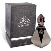 Al Haramain Hayati Perfume Oil 12ml in a geometric silver bottle with a pointed cap, next to an ornate black box.