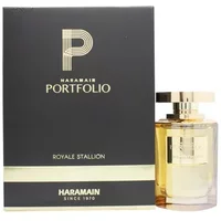 Al Haramain Portfolio Royale Stallion Eau De Parfum 75ml, gold-capped bottle with black and gold packaging.