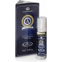 Al-Rehab Ambassador Man Roll-On Oil 6ml, dark blue bottle with silver cap, gold and white label, matching box.
