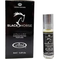 Black Horse Roll-On Oil 6ml by Al-Rehab, black box with horse logo, silver cap on clear bottle.