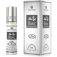 Al-Rehab Blanc Roll-On Oil 6ml, clear bottle with silver cap, next to matching white and silver box.