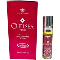 Red Al-Rehab Chelsea Women Roll-On Oil 6ml with silver cap, next to matching red box with white floral design.