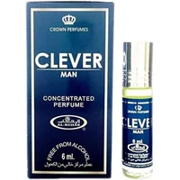 Al-Rehab Clever Man Roll-On Oil 6ml, blue box with silver text, clear bottle with silver cap and blue label.
