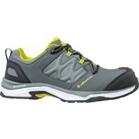 Gray Albatros Ultratrail Low Safety Shoe with lime accents, black toe cap, and rugged sole, size 6.5.