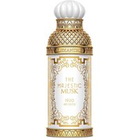Gold and white ornate bottle of Alexandre J - The Majestic Musk Eau de Parfum, featuring intricate detailing and a pearl-like cap.
