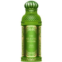 Green ornate bottle of Alexandre J's The Majestic Vetiver Eau de Parfum, 100 ml, with intricate gold detailing.