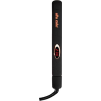 Black Alfa Italia Lustro Titanium Pro straightening iron with digital display and narrow plates.