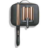 Black and rose gold multi wave styler with interchangeable barrels, accompanied by a black carrying case.