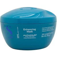 Blue Alfaparf Semi Di Lino Curls Enhancing Mask jar, 200ml, with white text and rounded lid.