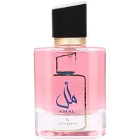 Pink Amal Perfume 100ml EDP by Ard Al Zaafaran with black cap and gold accents.