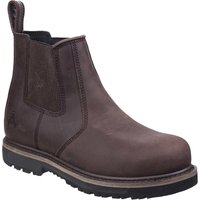 Brown leather Amblers Mens Safety As231 Dealer Boots with elastic side panels and pull tab, rugged rubber sole.