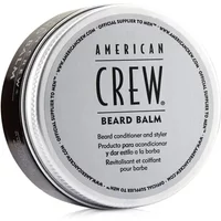 Round silver tin of American Crew Beard Balm with black text and logo on the lid, 60g size.