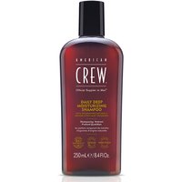 Brown bottle of American Crew Daily Deep Moisturizing Shampoo, black cap, white and yellow text, 250ml size.