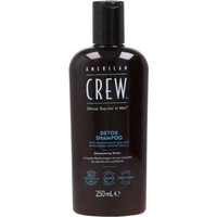 Dark brown American Crew Detox Men's Shampoo bottle, black cap, white and blue text, 250ml.