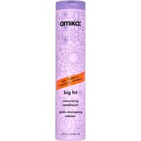 Amika Big Hit Volumizing Conditioner 275ml in a tall purple bottle with geometric patterns and orange label.