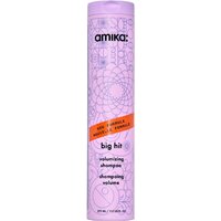 Purple Amika Big Hit Volumizing Shampoo 275ml bottle with floral design and orange label.