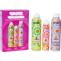 Amika Big Mood Volumizing Styling Set with colorful floral spray bottles and matching box packaging.