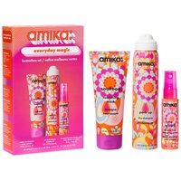 Amika everyday magic set with colorful floral packaging, includes shampoo, conditioner, and spray bottle.