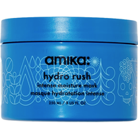 Blue Amika Hydro Rush Intense Moisture Mask 250ml jar with white decorative graphics and bold black text.