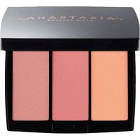 Anastasia Beverly Hills Blush Trio in Peachy Love with three shades: soft pink, coral, and peach in a sleek black compact.