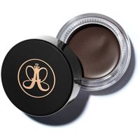 Black jar of Anastasia Beverly Hills Dipbrow Pomade Chocolate with gold logo, open to show dark brown pomade.