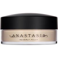 Translucent Anastasia Beverly Hills loose setting powder in a clear jar with black lid and elegant logo.
