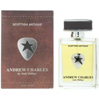Andrew Hilfiger Scottish Antique Eau De Toilette 100ml, clear square bottle, black cap, star emblem on label.