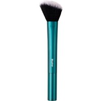 Teal-handled TRUYU angled blusher brush with soft black and white bristles.