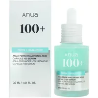 ANUA 100+ Pdrn + Hyaluronic Serum 30ml with clear dropper bottle and turquoise label beside matching box.