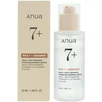 ANUA 7 Rice Ceramide Hydrating Barrier Serum 50ml in clear pump bottle with beige box packaging.