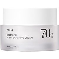 White jar of Anua Heartleaf 70% Intense Calming Cream, 50 ml, with minimalist black text on the label.