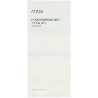 ANUA Niacinamide 10% & TXA 4% serum in a sleek white bottle with minimalist black text, 30ml size.