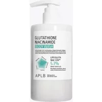 APLB Glutathione Niacinamide Body Wash 300ml, white pump bottle with teal accents and text detailing ingredients.